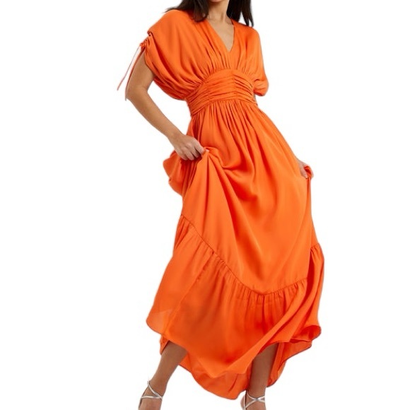FRENCH CONNECTION mandarin orange Audrey satin maxi dress size 2 NWT - Picture 8 of 9